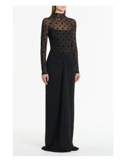 BLACK MESH SPOT CONTRAST GOWN