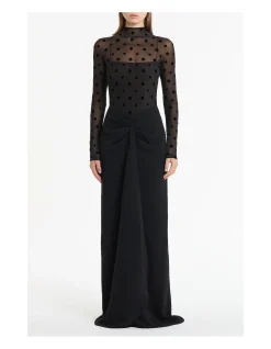 BLACK MESH SPOT CONTRAST GOWN