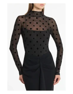 BLACK MESH SPOT CONTRAST GOWN