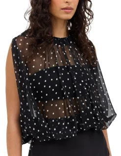 BLACK POLKA DOT SILK EMERGE TOP