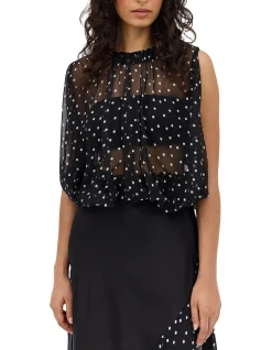 BLACK POLKA DOT SILK EMERGE TOP