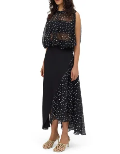 BLACK POLKA DOT SILK EMERGE TOP