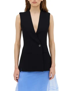 BLACK CREPE ELLIPSIS VEST
