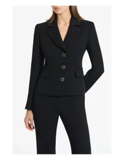 Black Crepe Fitted Waist Jewel Button Jacket