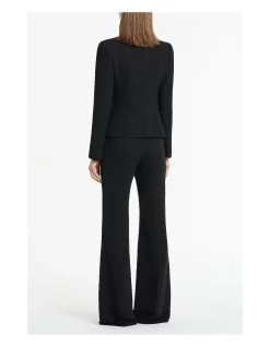 Black Crepe Fitted Waist Jewel Button Jacket