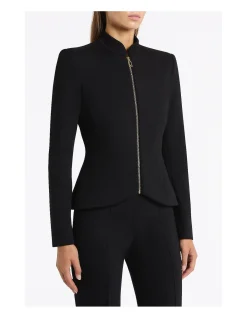 BLACK PONTE ZIP FRONT JACKET