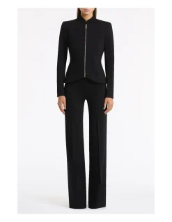 BLACK PONTE ZIP FRONT JACKET