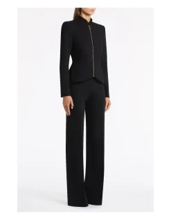 BLACK PONTE ZIP FRONT JACKET