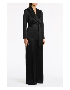 BLACK SATIN ACETATE TIE WAIST BLAZER