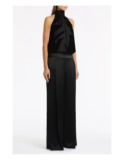 BLACK VELVET BURNOUT HALTER TOP