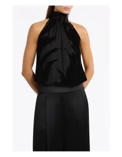 BLACK VELVET BURNOUT HALTER TOP