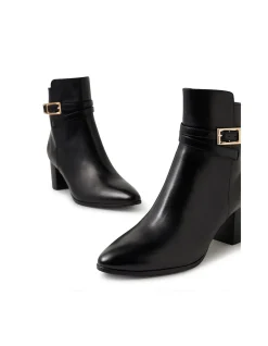 Blida Buckle Heel Leather Ankle Boots