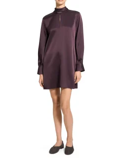 Blouson Sleeve Dress in Satin