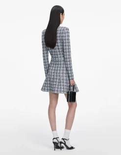 BLUE CHECK KNIT MINI SKIRT