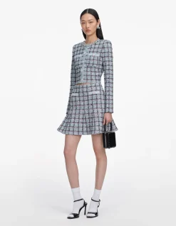 BLUE CHECK KNIT MINI SKIRT