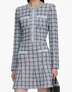 BLUE CHECK KNIT MINI SKIRT