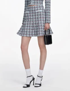 BLUE CHECK KNIT MINI SKIRT