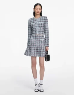BLUE CHECK KNIT MINI SKIRT