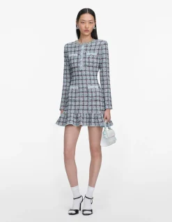 BLUE CHECK KNIT MINI DRESS