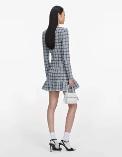BLUE CHECK KNIT MINI DRESS
