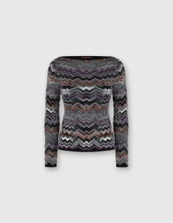 BOAT-NECK SWEATER FLAME PATTERN