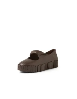 Breakin Choc Leather Cut Out Platform Flats