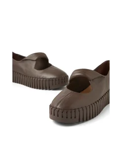 Breakin Choc Leather Cut Out Platform Flats