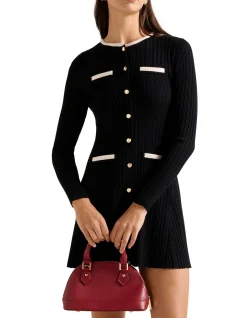 BRIELLE FIT AND FLARE KNITTED MINI DRESS