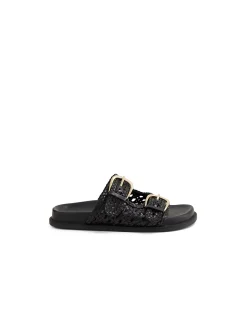 Britmi Woven Twin Buckle Leather Slides