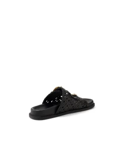Britmi Woven Twin Buckle Leather Slides