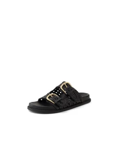 Britmi Woven Twin Buckle Leather Slides