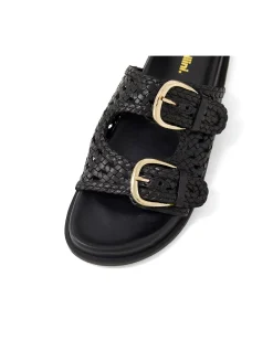 Britmi Woven Twin Buckle Leather Slides