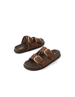 Britmi Woven Double Buckle Leather Sandals