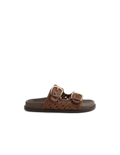 Britmi Woven Double Buckle Leather Sandals