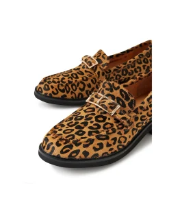 Brogane Leopard Pony Buckle Loafers