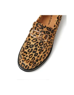 Brogane Leopard Pony Buckle Loafers