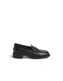 Bronya Low Stacked Heel Leather Loafers