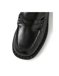 Bronya Low Stacked Heel Leather Loafers