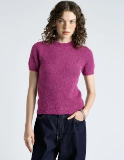 BRUSHED ALPACA WOOL BLEND SHORT SLEEVE TEE