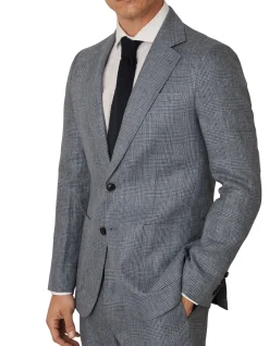 2B SB REEF NOTCH PRINCE OF WALES CHECK LINEN BLAZER