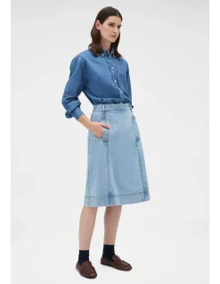 Button Detail Denim Skirt