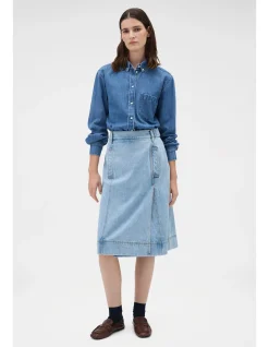 Button Detail Denim Skirt