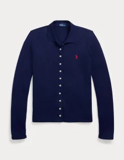 BUTTONED-PLACKET LONG-SLEEVE POLO SHIRT
