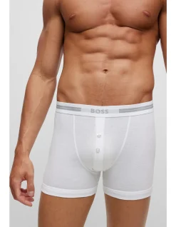 Button-fly cotton trunks with logo waistband
