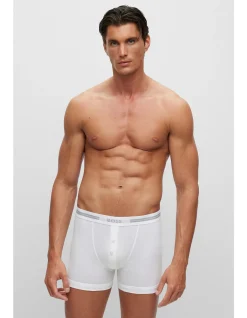 Button-fly cotton trunks with logo waistband