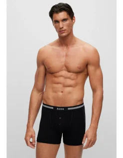 Button-fly cotton trunks with logo waistband