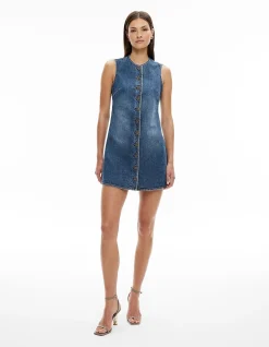 Button Front Denim Dress True Indigo