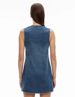 Button Front Denim Dress True Indigo