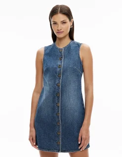 Button Front Denim Dress True Indigo