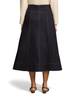 Button Front Denim Skirt - Dark Denim